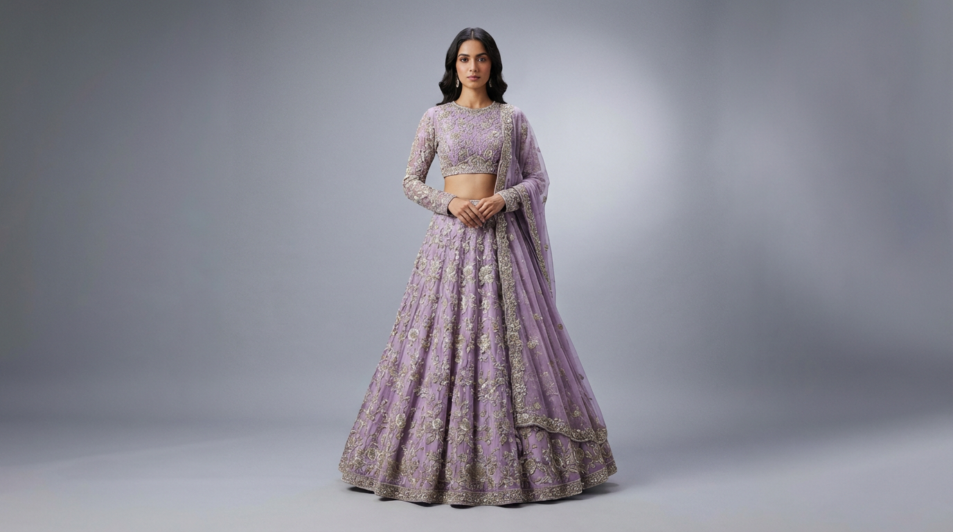 Lavender Embroidered Lehenga Set