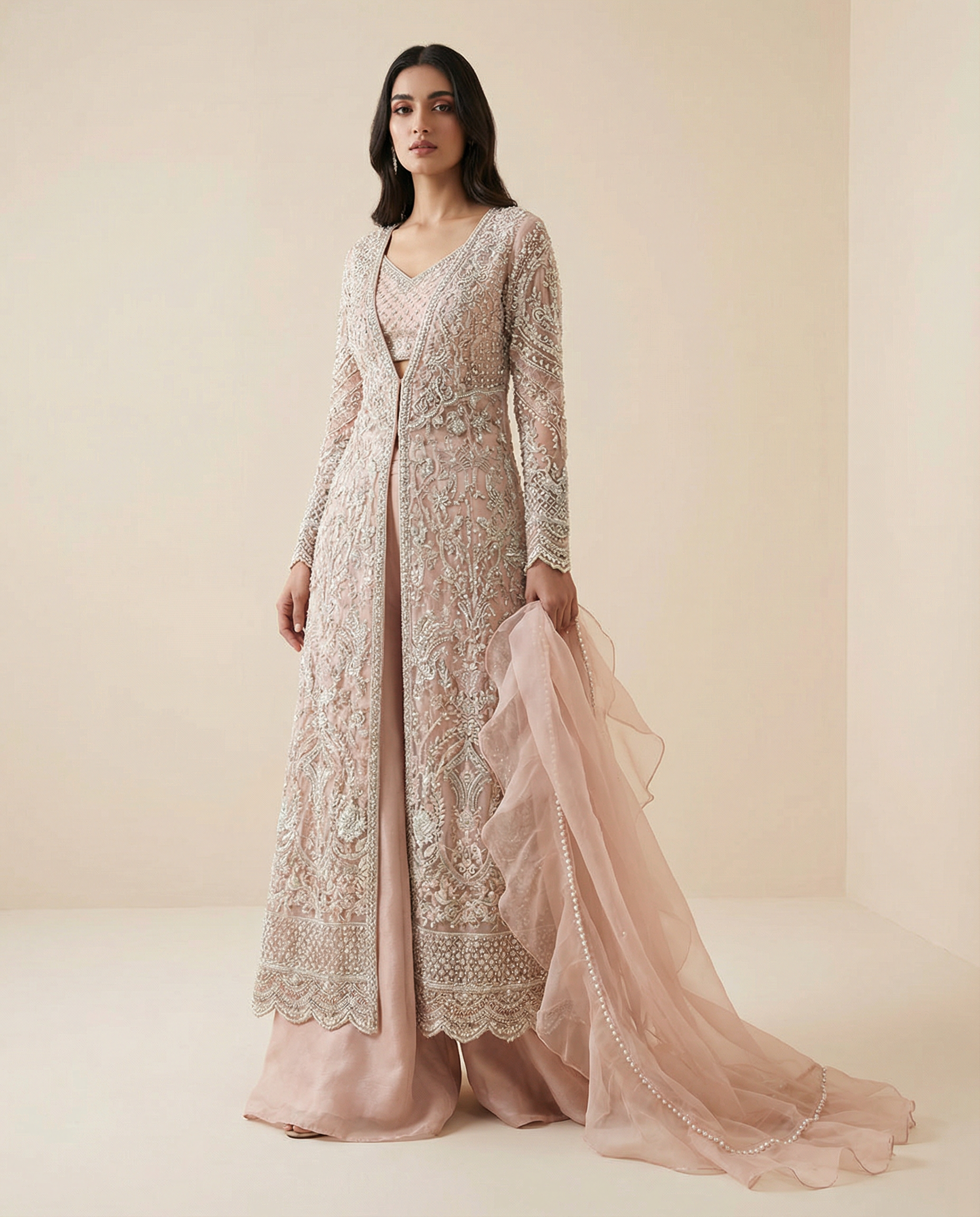 Blush Pink & Silver Embellished Gown