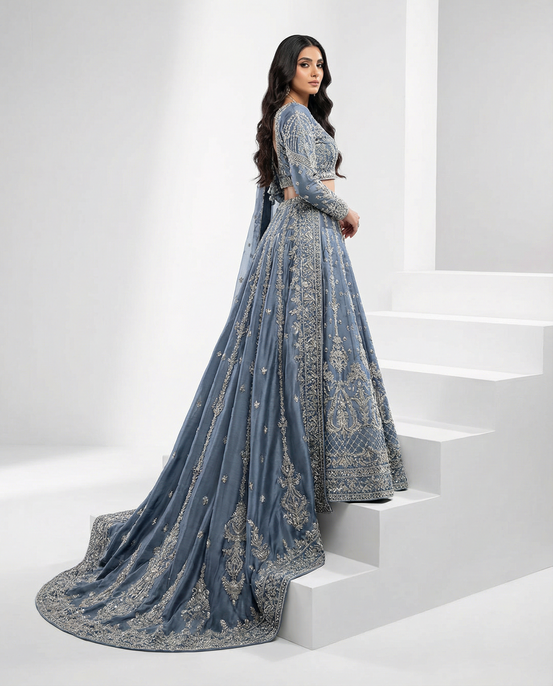 Slate Blue Couture Lehenga
